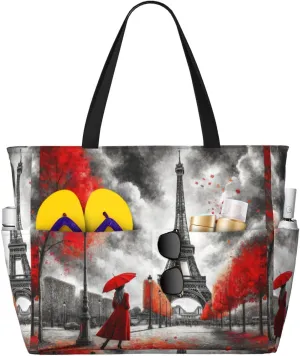 Augenstern Large Capacity Beach Travel Bag Paris-Romance-France Foldable Weekender Bag Women Oversize Tote Bag