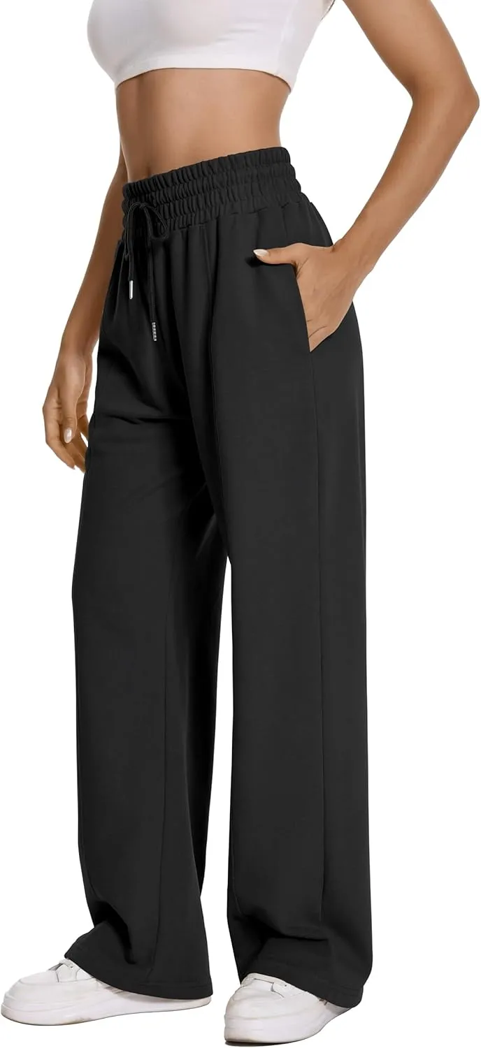 Auriviz Womens High Waisted Drawstring Sweatpants Straight Leg Pants Side Hidden Pockets Sweat Pants 30‘’ Inseam