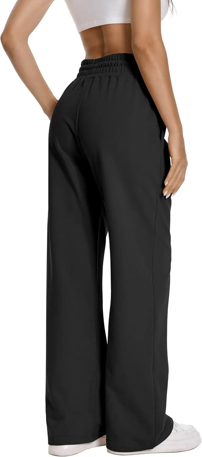Auriviz Womens High Waisted Drawstring Sweatpants Straight Leg Pants Side Hidden Pockets Sweat Pants 30‘’ Inseam