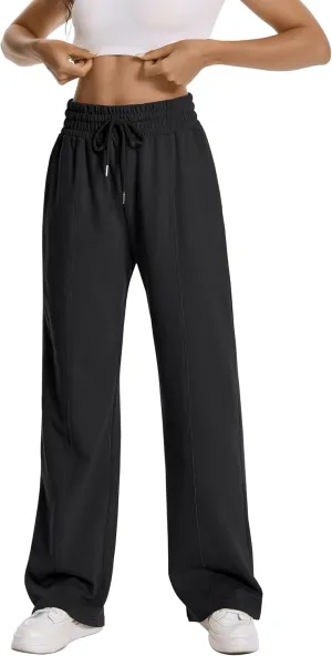 Auriviz Womens High Waisted Drawstring Sweatpants Straight Leg Pants Side Hidden Pockets Sweat Pants 30‘’ Inseam