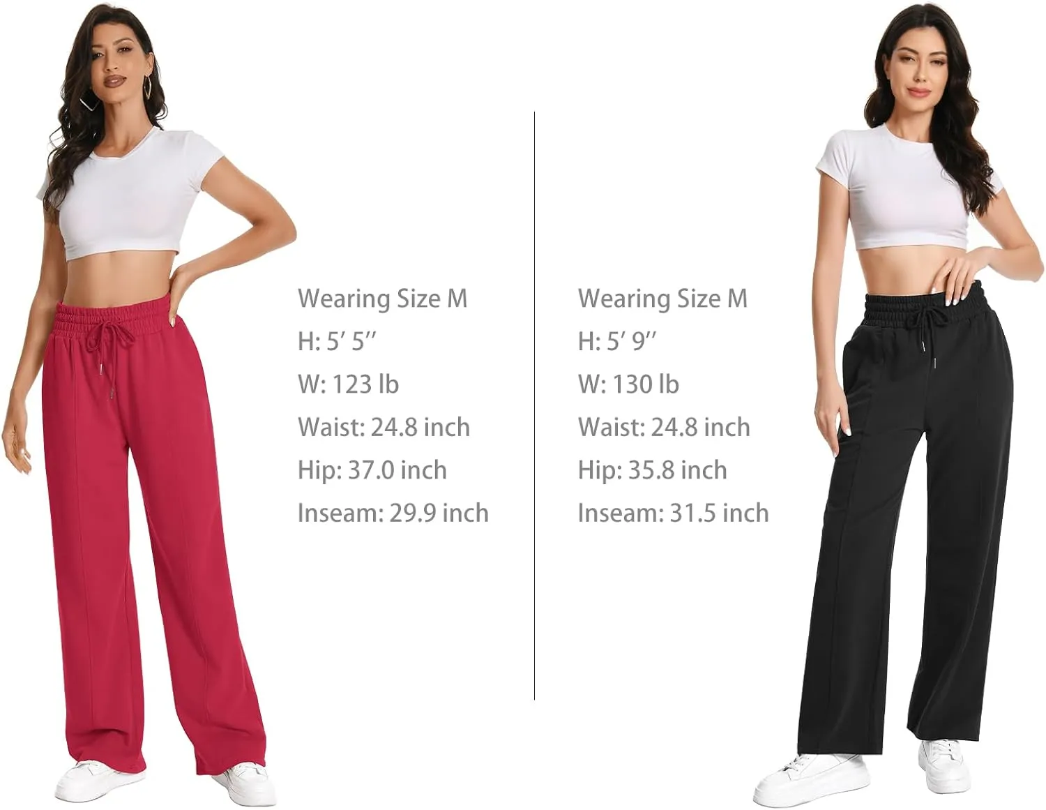 Auriviz Womens High Waisted Drawstring Sweatpants Straight Leg Pants Side Hidden Pockets Sweat Pants 30‘’ Inseam