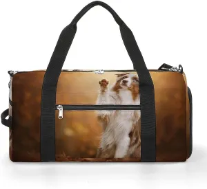 Australian Shepherd Printed Gym Bag Sports Travel Duffel Bag Funny Gymbag with Shoe Compartments