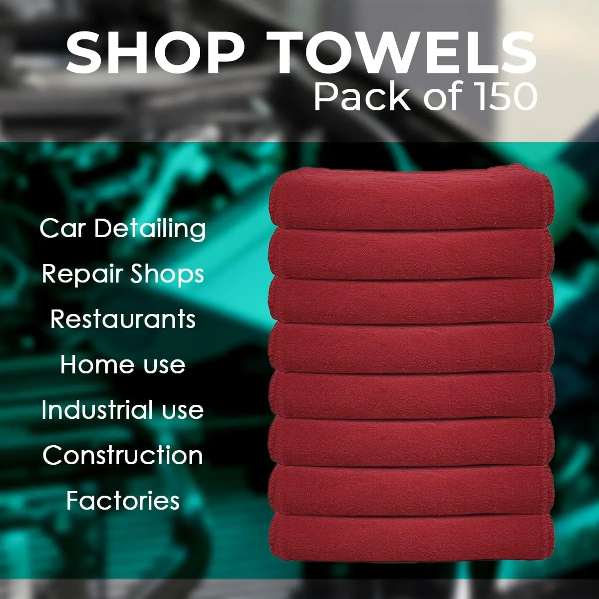 Avalon Towels Cotton Shop Rags – (Pack of 150) Size 12x14 Inches Cleaning Rags – Absorbent Shop Towels and Multipurpose Cleaning Towels for Automobiles, Industries, Garage and Homes (Red)