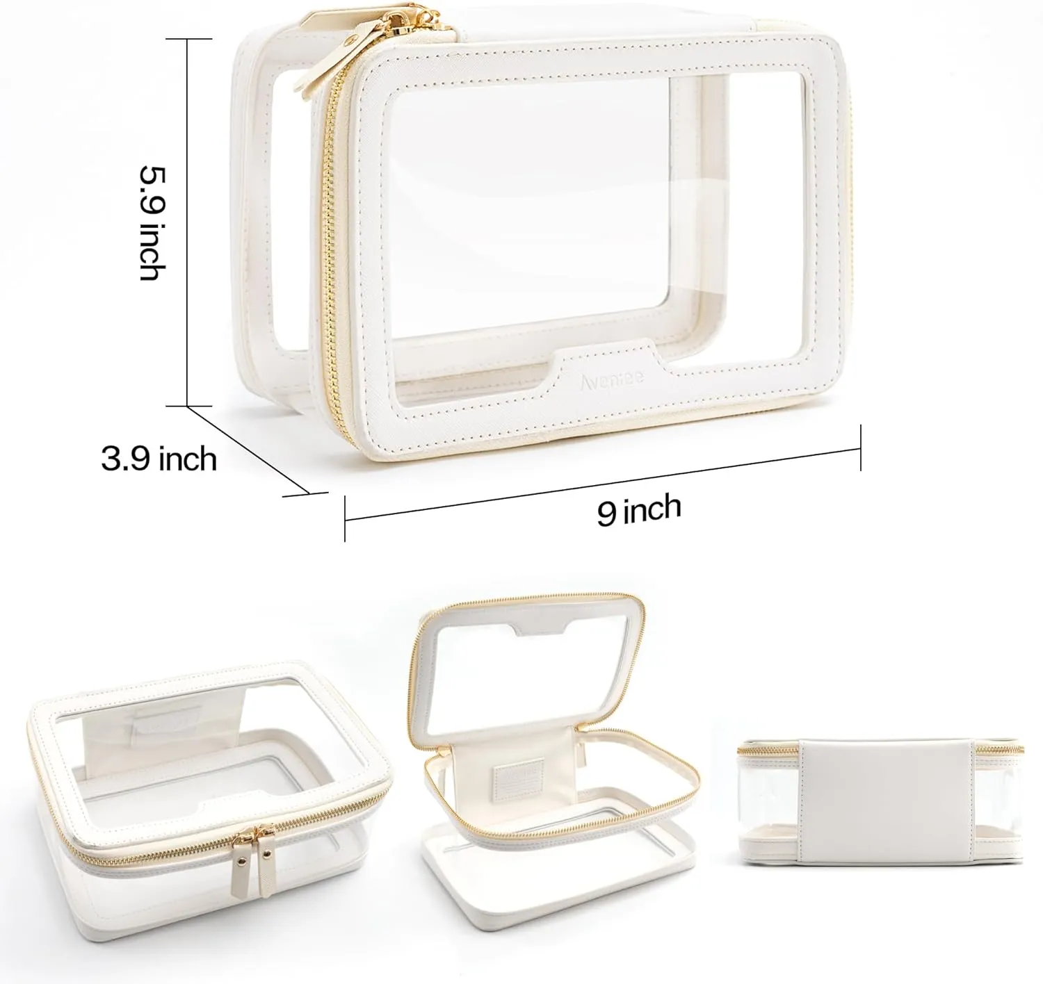 Aveniee Clear Makeup Bag, Travel Toiletry Bag for Women, Large Make up Case Cosmetic Bag with Dual Zipper, Transparent Car Organization Makeup Organizer Pouch for toiletries (Off-White)