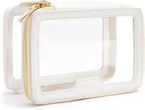 Aveniee Clear Makeup Bag, Travel Toiletry Bag for Women, Large Make up Case Cosmetic Bag with Dual Zipper, Transparent Car Organization Makeup Organizer Pouch for toiletries (Off-White)