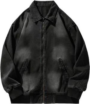 Aviator Style Denim Jacket Functional Workwear Loose Coat