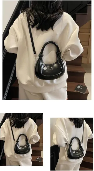 Axcone Retro style crescent shaped shoulder bag, minimalist handheld shoulder bag for work and weekends