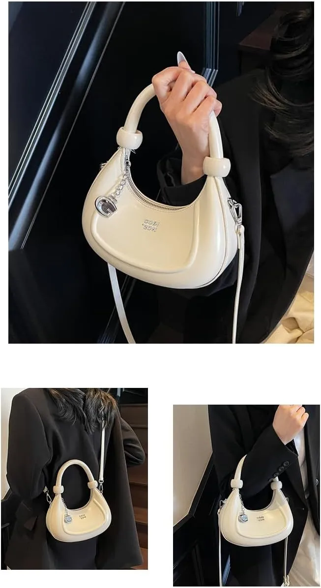 Axcone Retro style crescent shaped shoulder bag, minimalist handheld shoulder bag for work and weekends