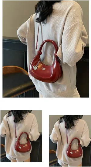 Axcone Retro style crescent shaped shoulder bag, minimalist handheld shoulder bag for work and weekends