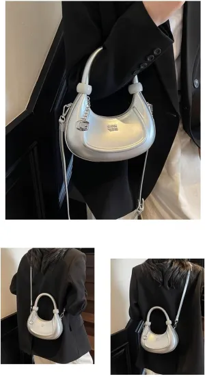 Axcone Retro style crescent shaped shoulder bag, minimalist handheld shoulder bag for work and weekends