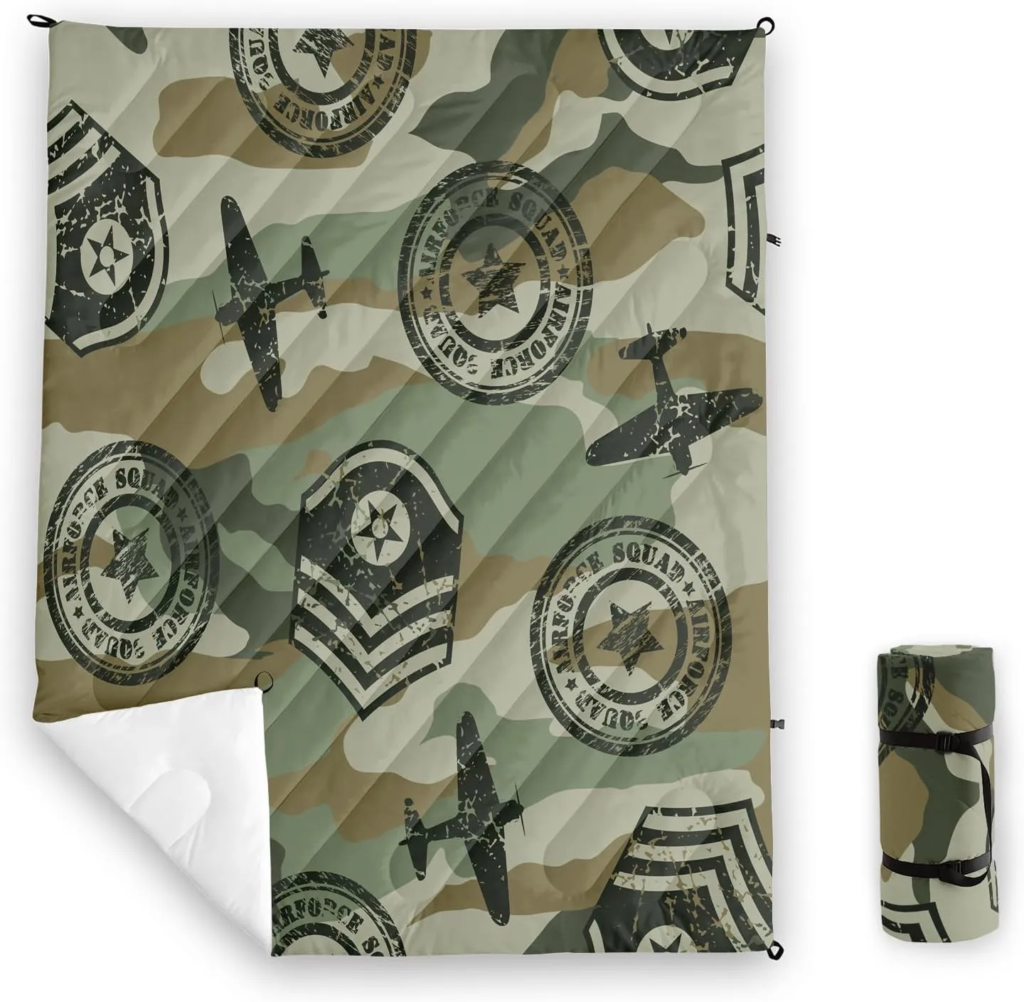 Axolotl Camouflage Printed Camping Blanket,Lightweight Portable Waterproof Puffy Military Themed Travel Blanket,Aircraft Medal Packable Outdoor Blanket for Picnic,Camping,Travel,Stadium,Hiking,Green
