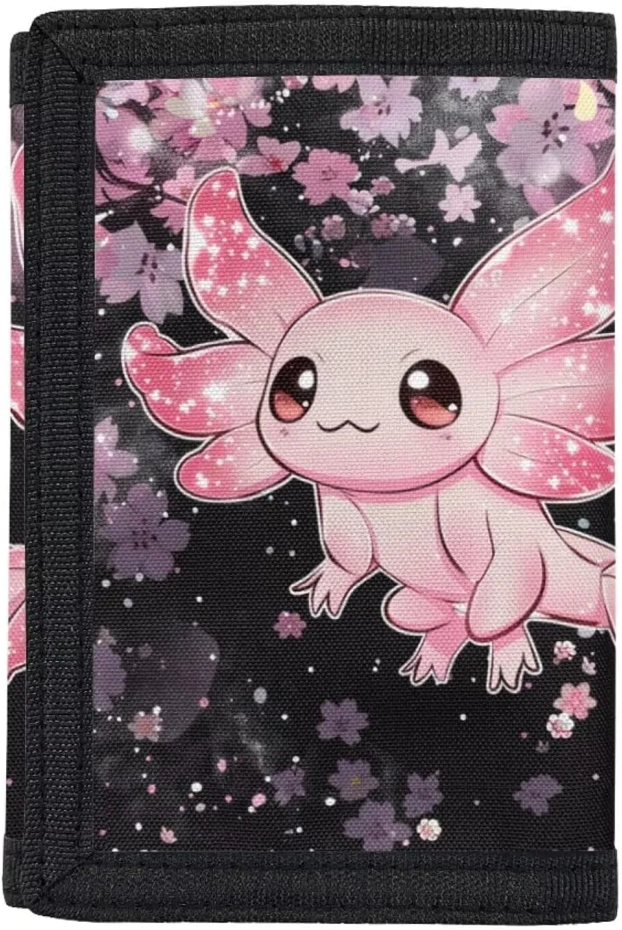 Axolotl Kids Wallet for Girls Cherry Blossom Trifold Canvas Wallet for Children Nylon Wallets for Kids 4-16 Children Wallets Trifold Pouch Wallet with Zipper for Girls Cute Kids Wallet