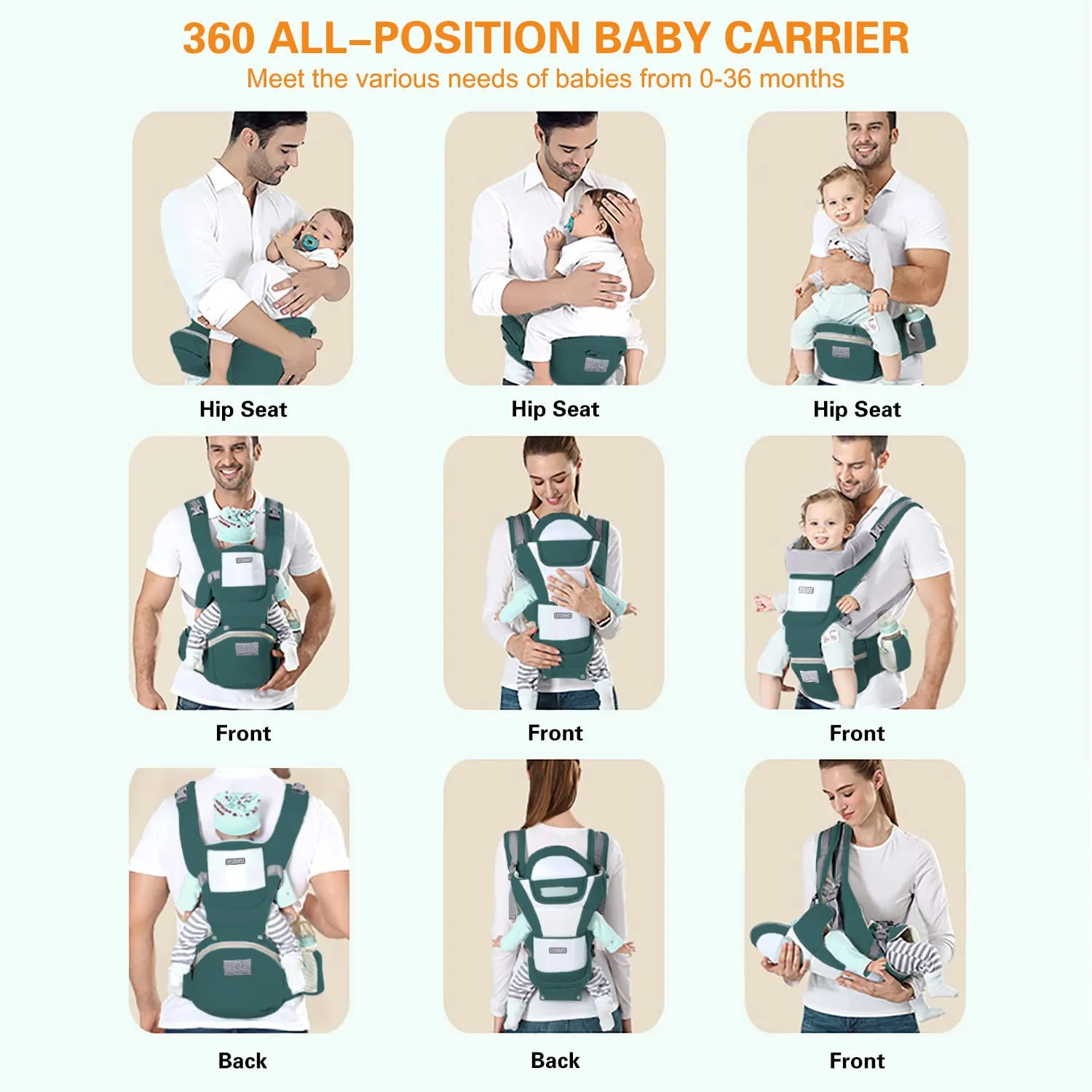 Baby Carrier Ergonomic Infant Carrier with Hip Seat Kangaroo Bag Soft Baby Carrier Newborn to Toddler 7-45lbs Front and Back Baby Holder Carrier for Men/Women Dad Mom
