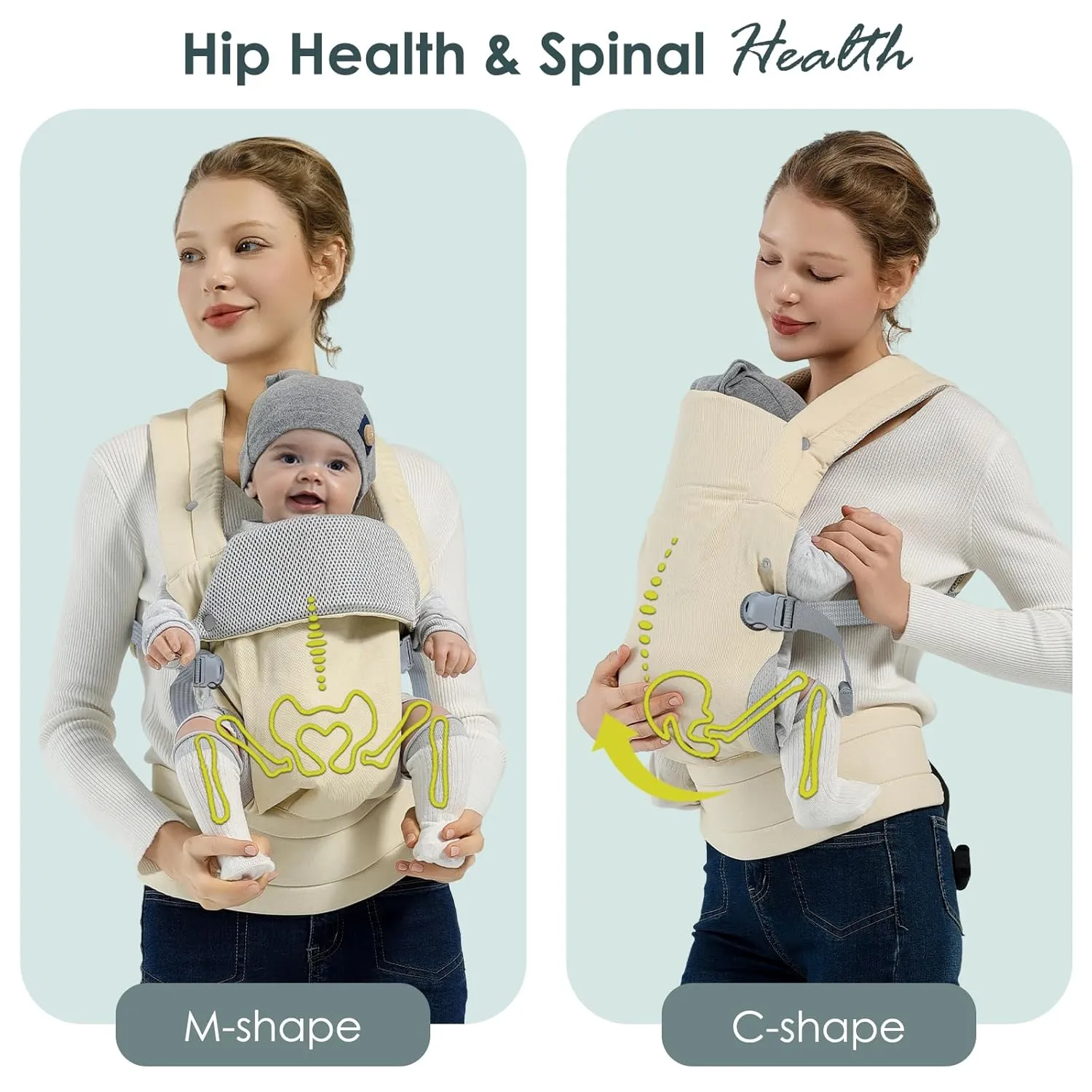 Baby Carrier Newborn to Toddler, Adjustable Toddler Carrier, Baby Holder Carrier, Kangaroo Infant Carriers with Widen Shoulder Straps, Cream