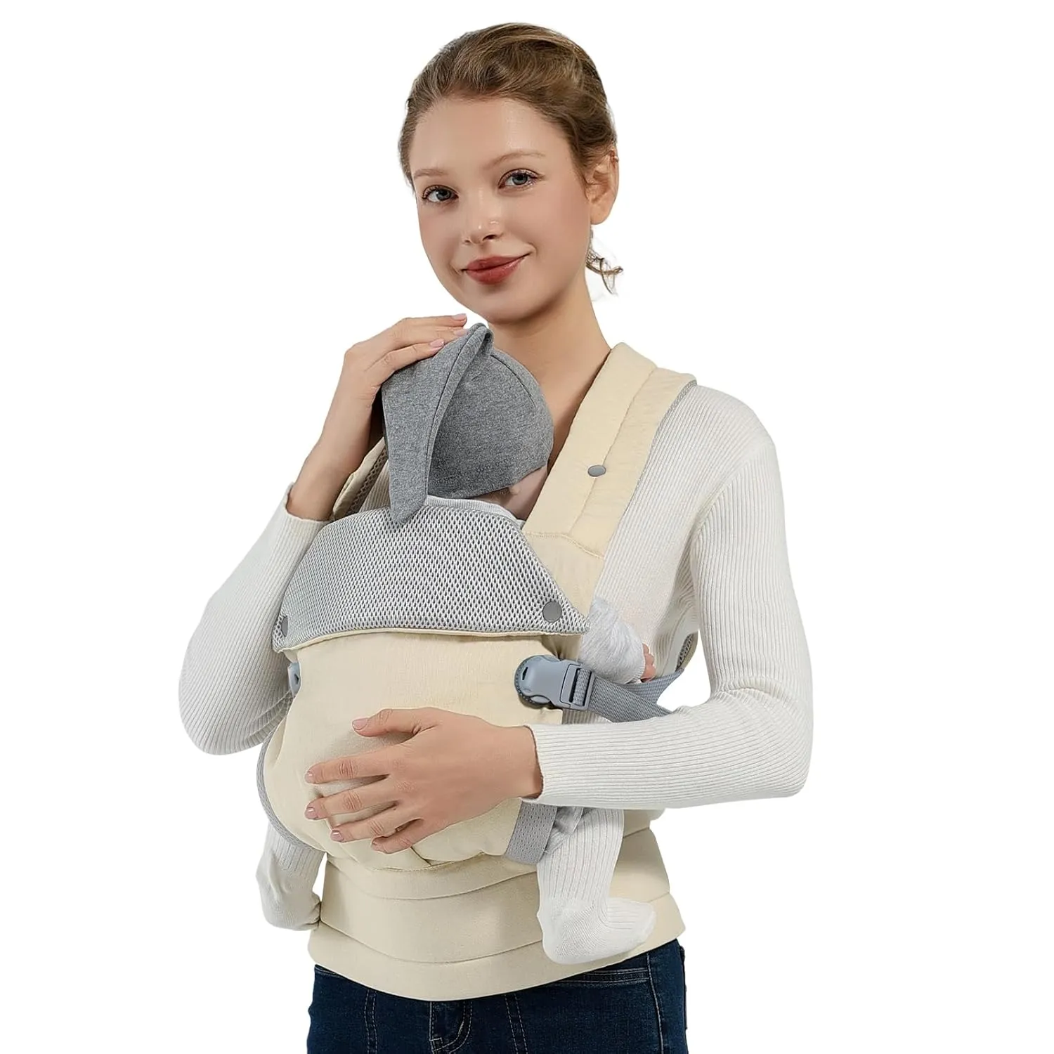 Baby Carrier Newborn to Toddler, Adjustable Toddler Carrier, Baby Holder Carrier, Kangaroo Infant Carriers with Widen Shoulder Straps, Cream