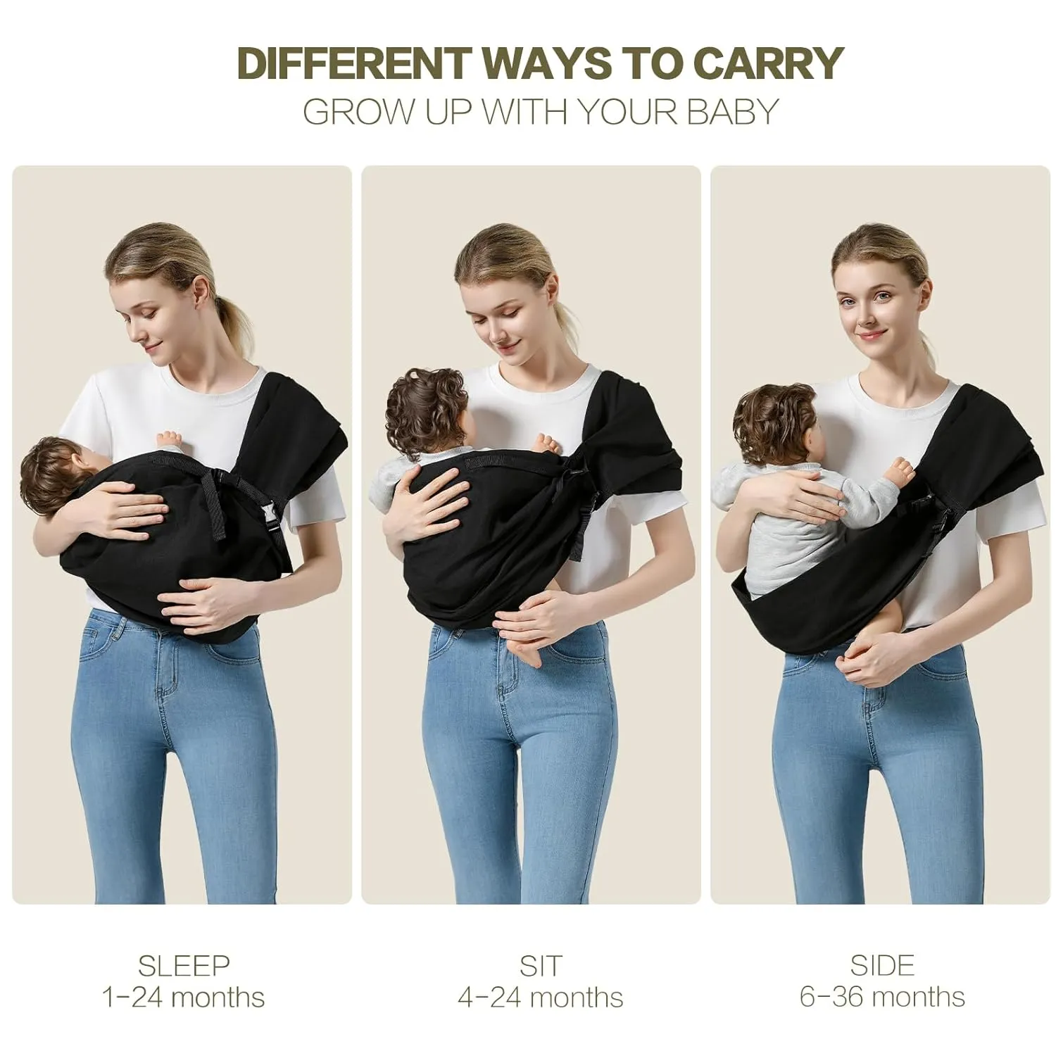 Baby Sling Carrier, Toddler Sling Toddler Carrier with Wide Shoulder Strap, Lightweight Baby Carriers Newborn to Toddler Infant Wrap Carriers Perfect for Mom and Dad, Black