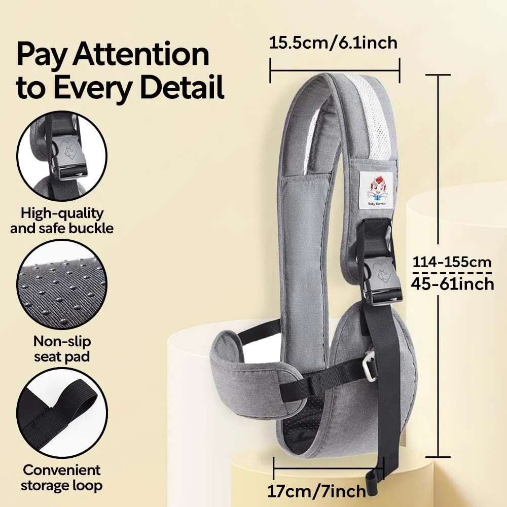 Baby Sling Carrier with Hip Seat - Breathable & Adjustable, Anti-Slip Design for Infants 0-36 Months, ASTM Certified, Ergonomic Hands-Free Carrier (Gray)