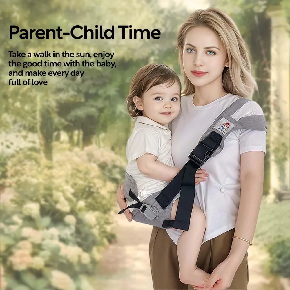 Baby Sling Carrier with Hip Seat - Breathable & Adjustable, Anti-Slip Design for Infants 0-36 Months, ASTM Certified, Ergonomic Hands-Free Carrier (Gray)