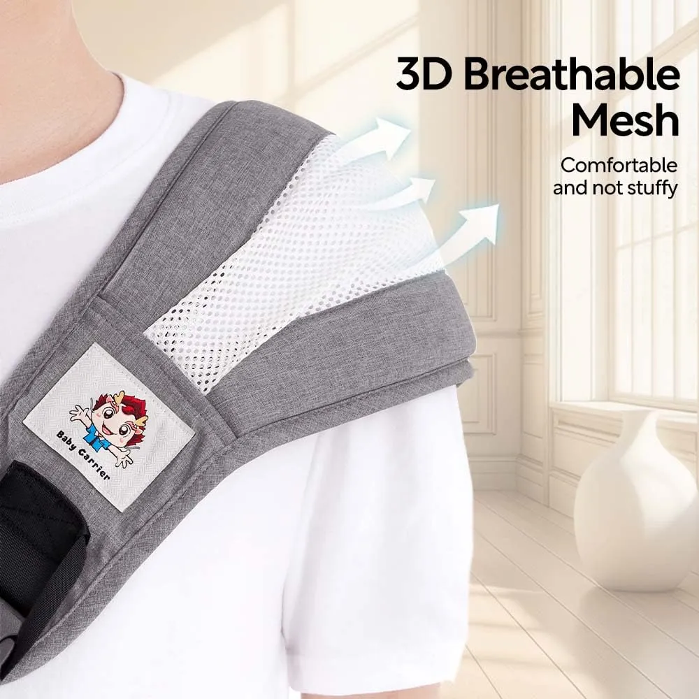 Baby Sling Carrier with Hip Seat - Breathable & Adjustable, Anti-Slip Design for Infants 0-36 Months, ASTM Certified, Ergonomic Hands-Free Carrier (Gray)
