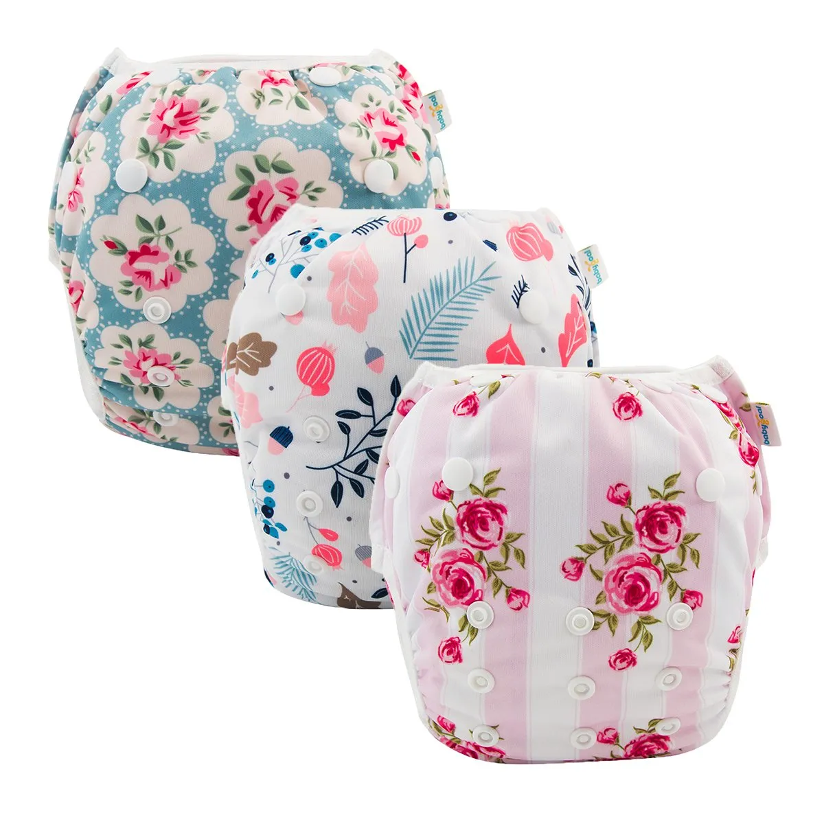 Babygoal Reusable Baby Girl Swim Diapers 3 Pack - Adjustable Washable for 0-8 Months Infants - Ideal for Swimming Lessons - Flower Design