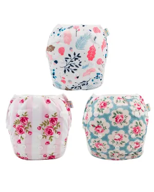 Babygoal Reusable Baby Girl Swim Diapers 3 Pack - Adjustable Washable for 0-8 Months Infants - Ideal for Swimming Lessons - Flower Design