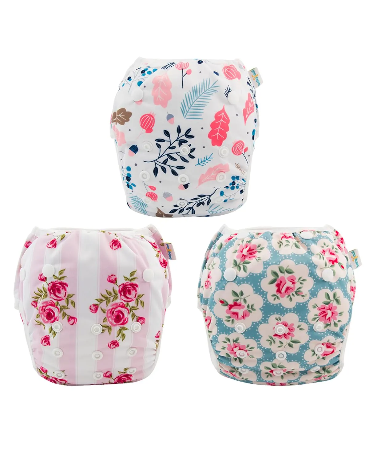 Babygoal Reusable Baby Girl Swim Diapers 3 Pack - Adjustable Washable for 0-8 Months Infants - Ideal for Swimming Lessons - Flower Design