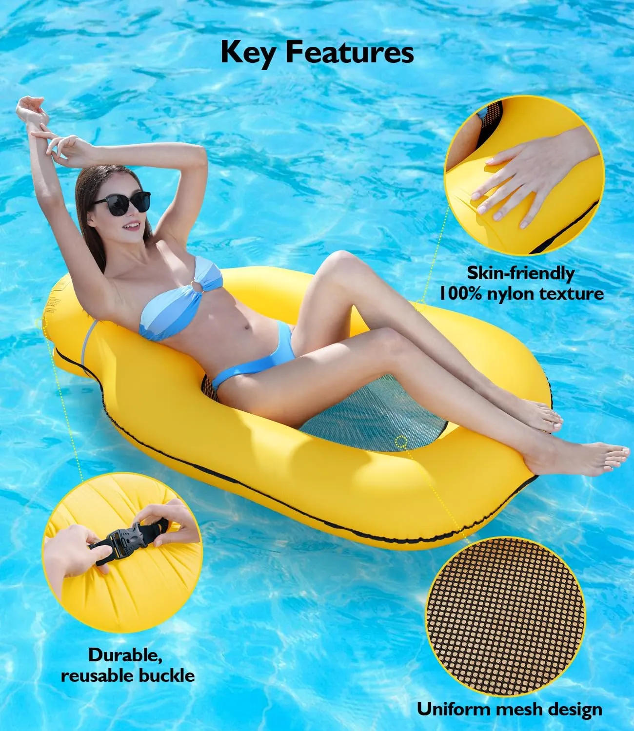 Bachelorette Pool Floats - Large 55"X37" Non Inflatable Adult Blue Water Hammock for Sun Tanning