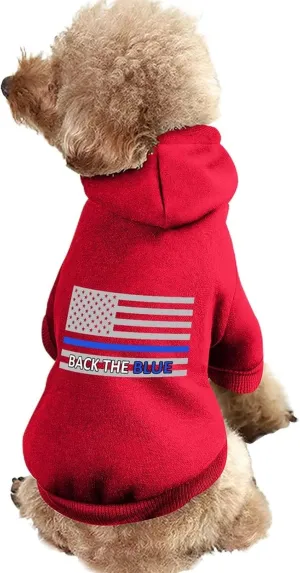 Back The Blue Police Line Flag Dog Hoodies Cute Hooded Sweatshirt Pet Suit Clothes Coat with Hat