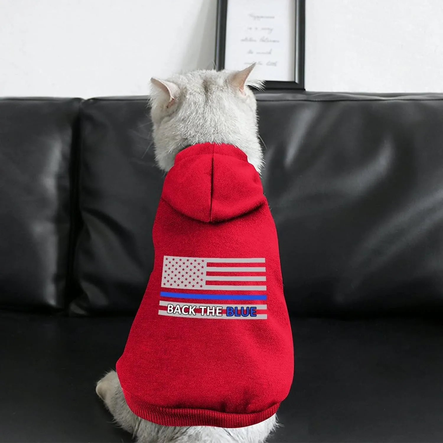 Back The Blue Police Line Flag Dog Hoodies Cute Hooded Sweatshirt Pet Suit Clothes Coat with Hat