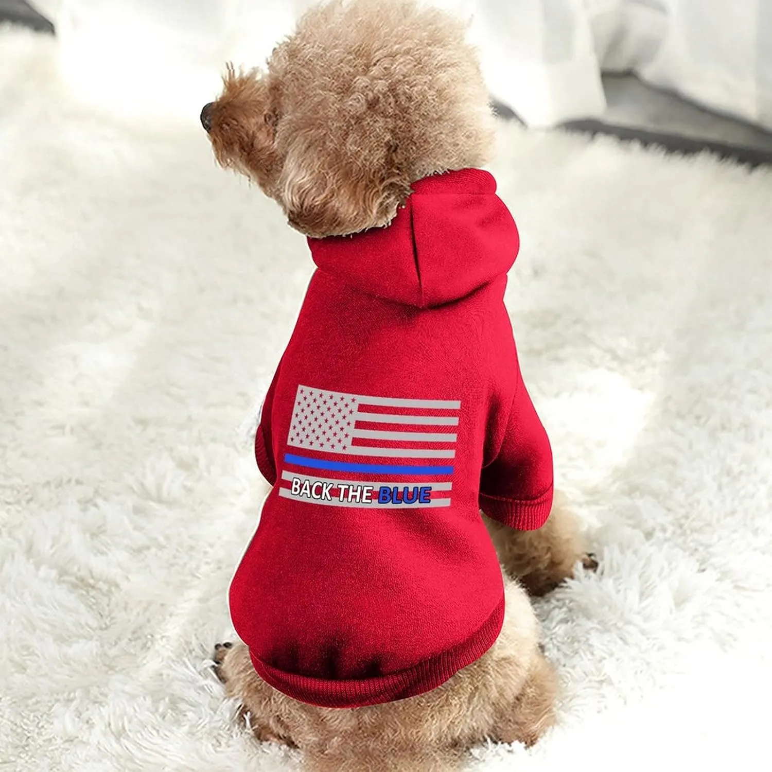 Back The Blue Police Line Flag Dog Hoodies Cute Hooded Sweatshirt Pet Suit Clothes Coat with Hat