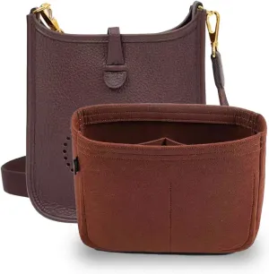 Bag Organizer Insert, Tote Purse Insert, Pocket Wallet Divider for Hermes Evelyne 16/29/33 (L(11.8×3.1×8.7), Brown)