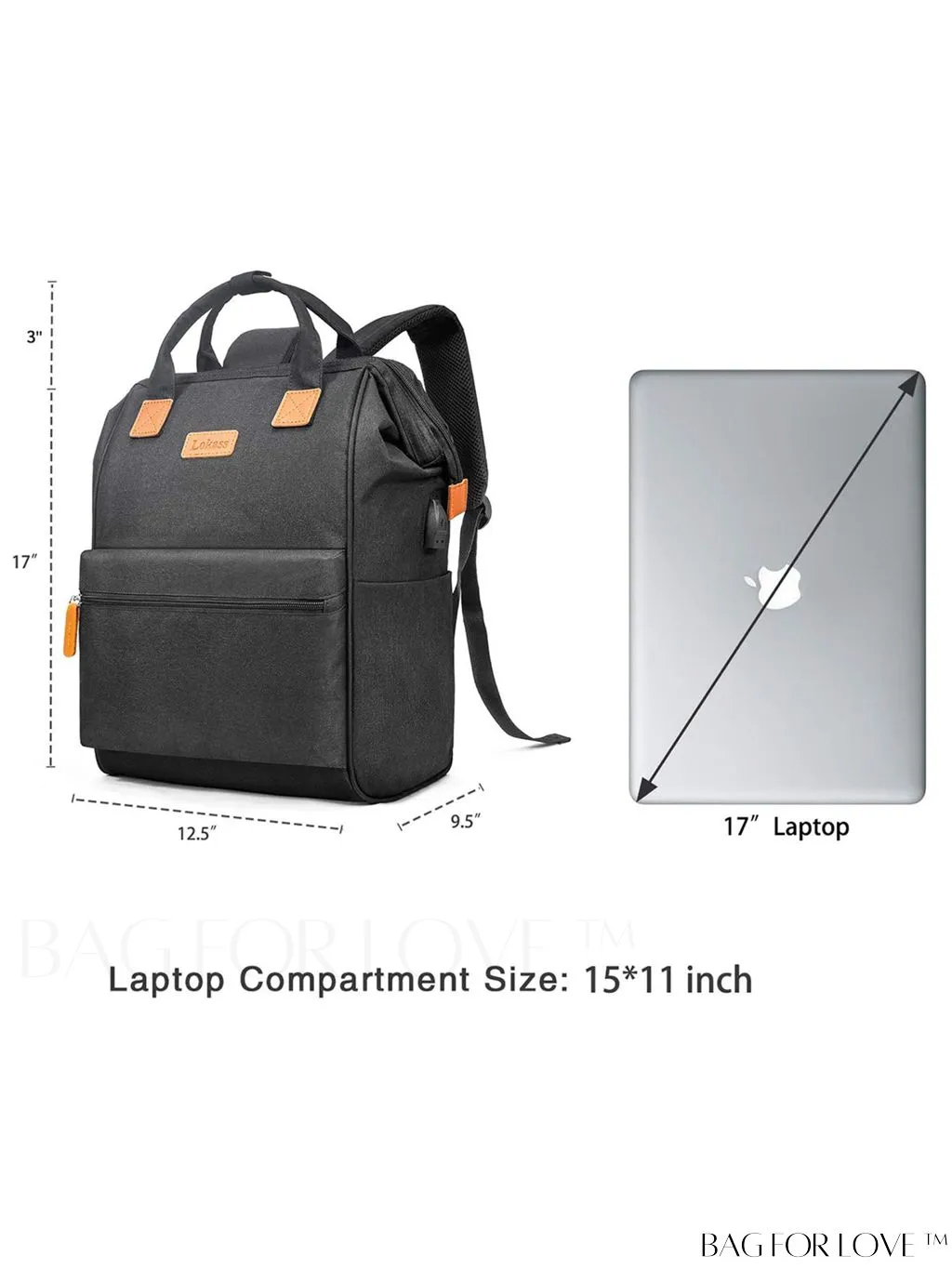BagForLove - 17.3 Inch Laptop Backpack: Water Resistant, USB Charging Port, Perfect for Business Travel