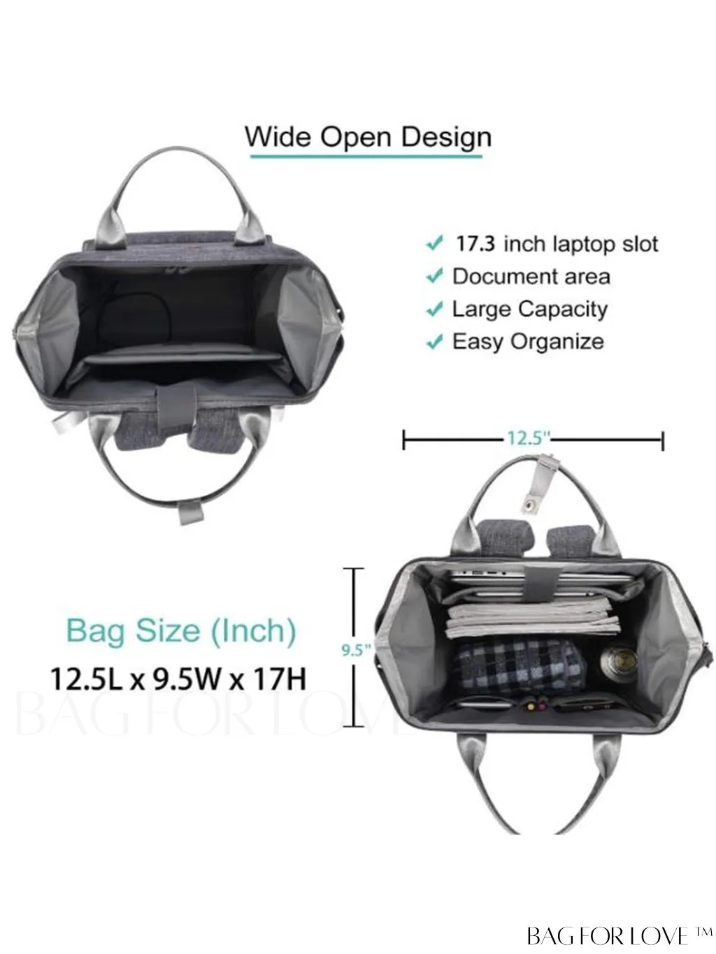 BagForLove - 17.3 Inch Laptop Backpack: Water Resistant, USB Charging Port, Perfect for Business Travel