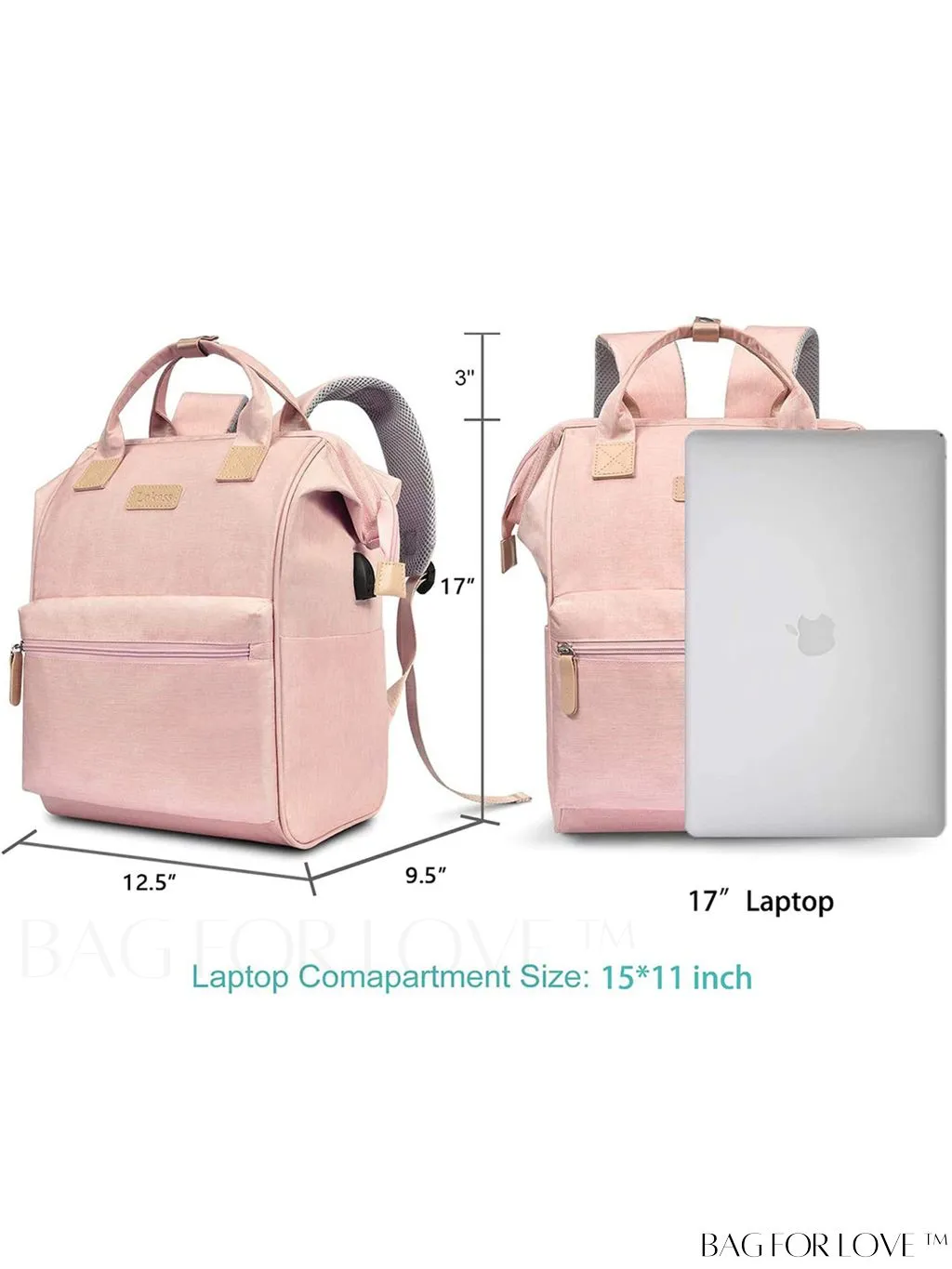 BagForLove - 17.3 Inch Laptop Backpack: Water Resistant, USB Charging Port, Perfect for Business Travel