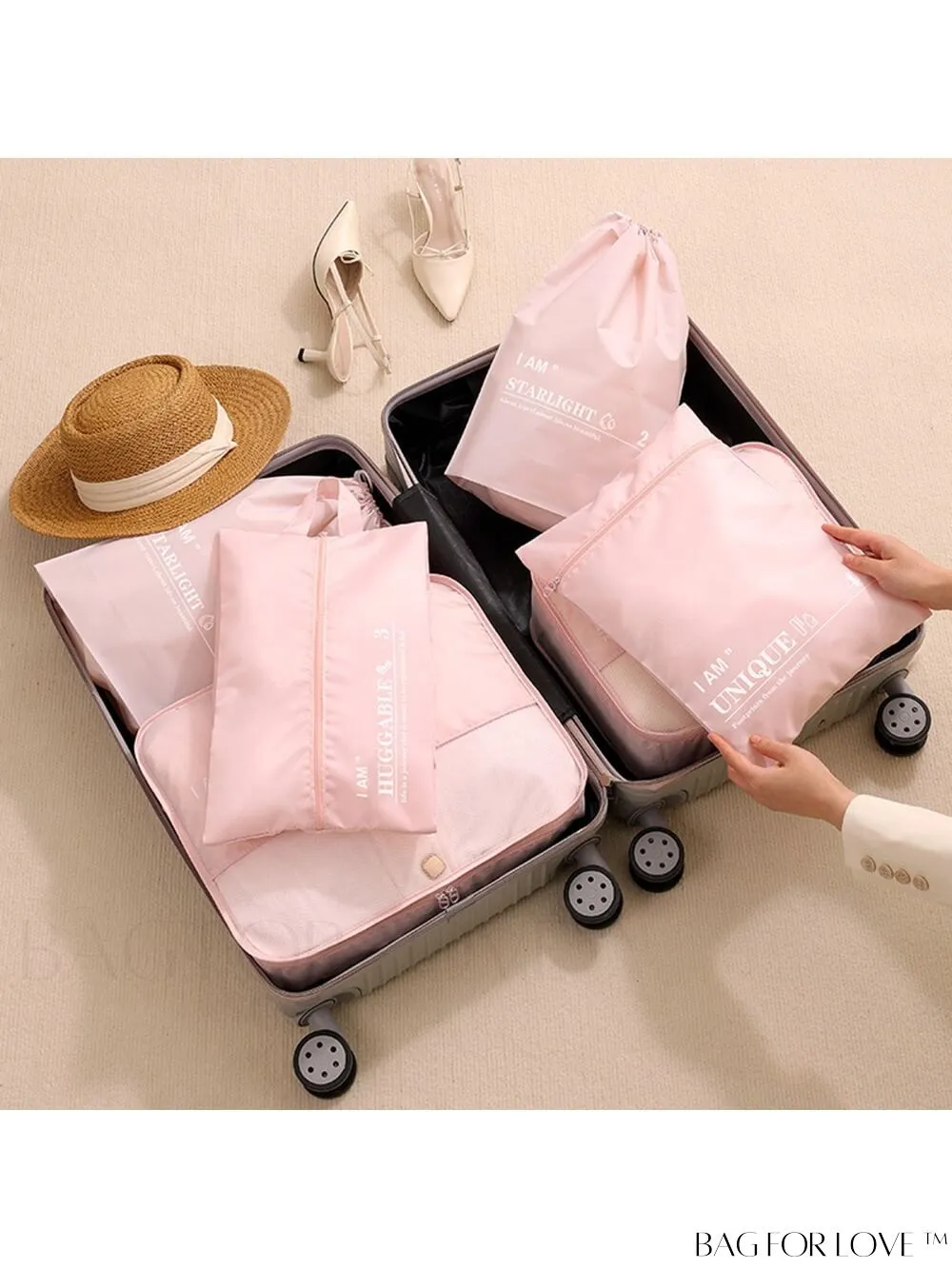 BagForLove - 6-Piece Travel Storage Bag Set for Clothes, Underwear, Cosmetics - Efficient Organizer for Luggage
