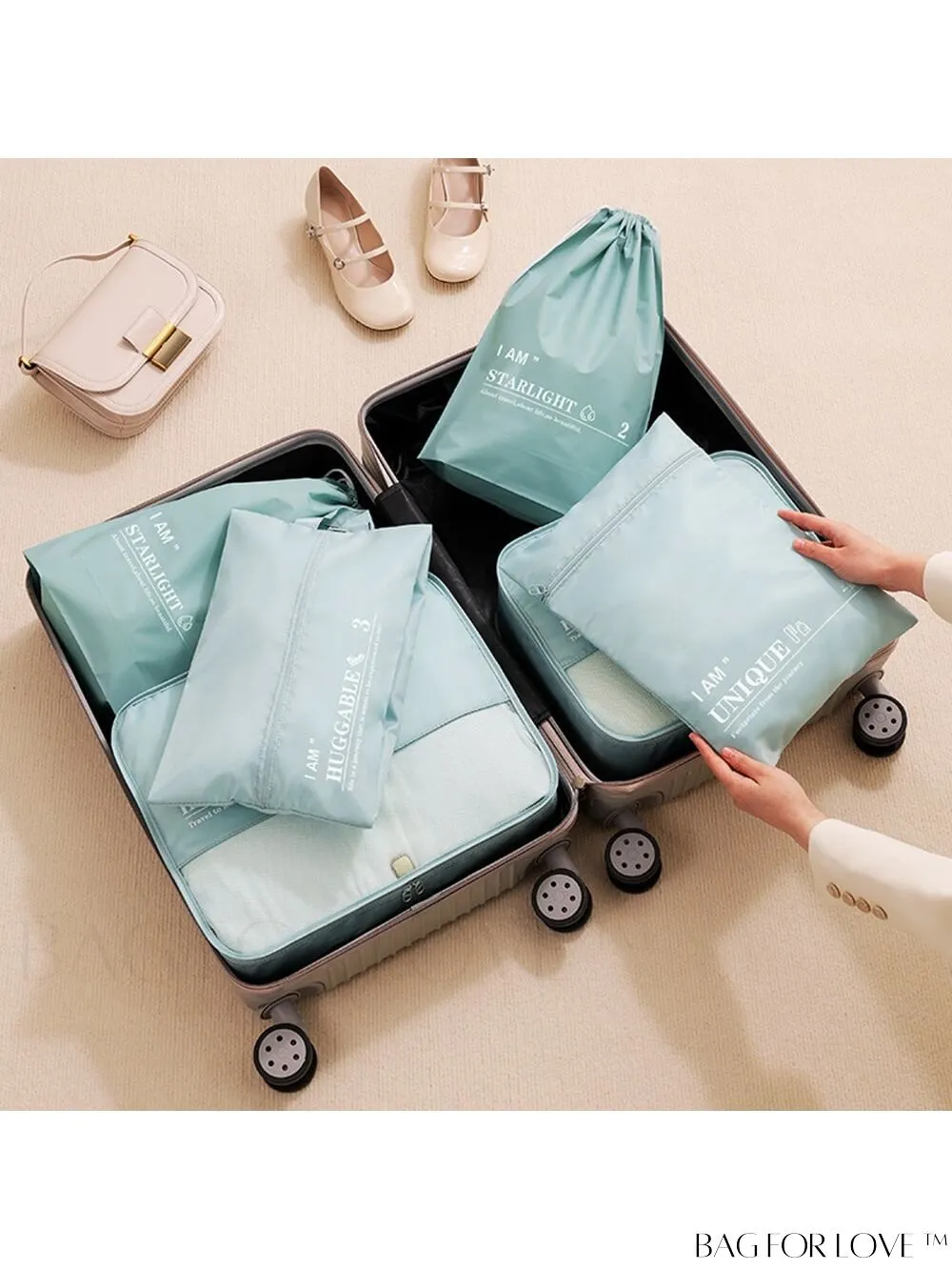 BagForLove - 6-Piece Travel Storage Bag Set for Clothes, Underwear, Cosmetics - Efficient Organizer for Luggage