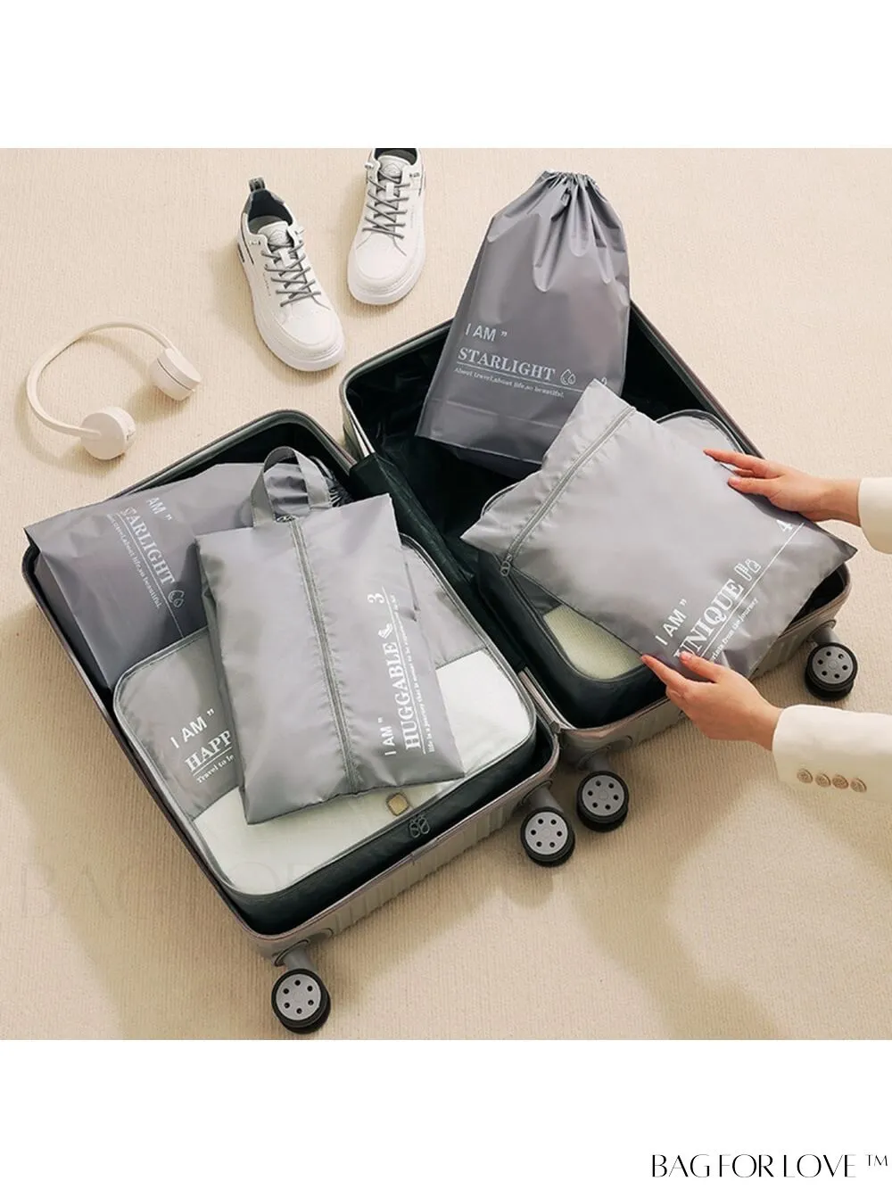 BagForLove - 6-Piece Travel Storage Bag Set for Clothes, Underwear, Cosmetics - Efficient Organizer for Luggage