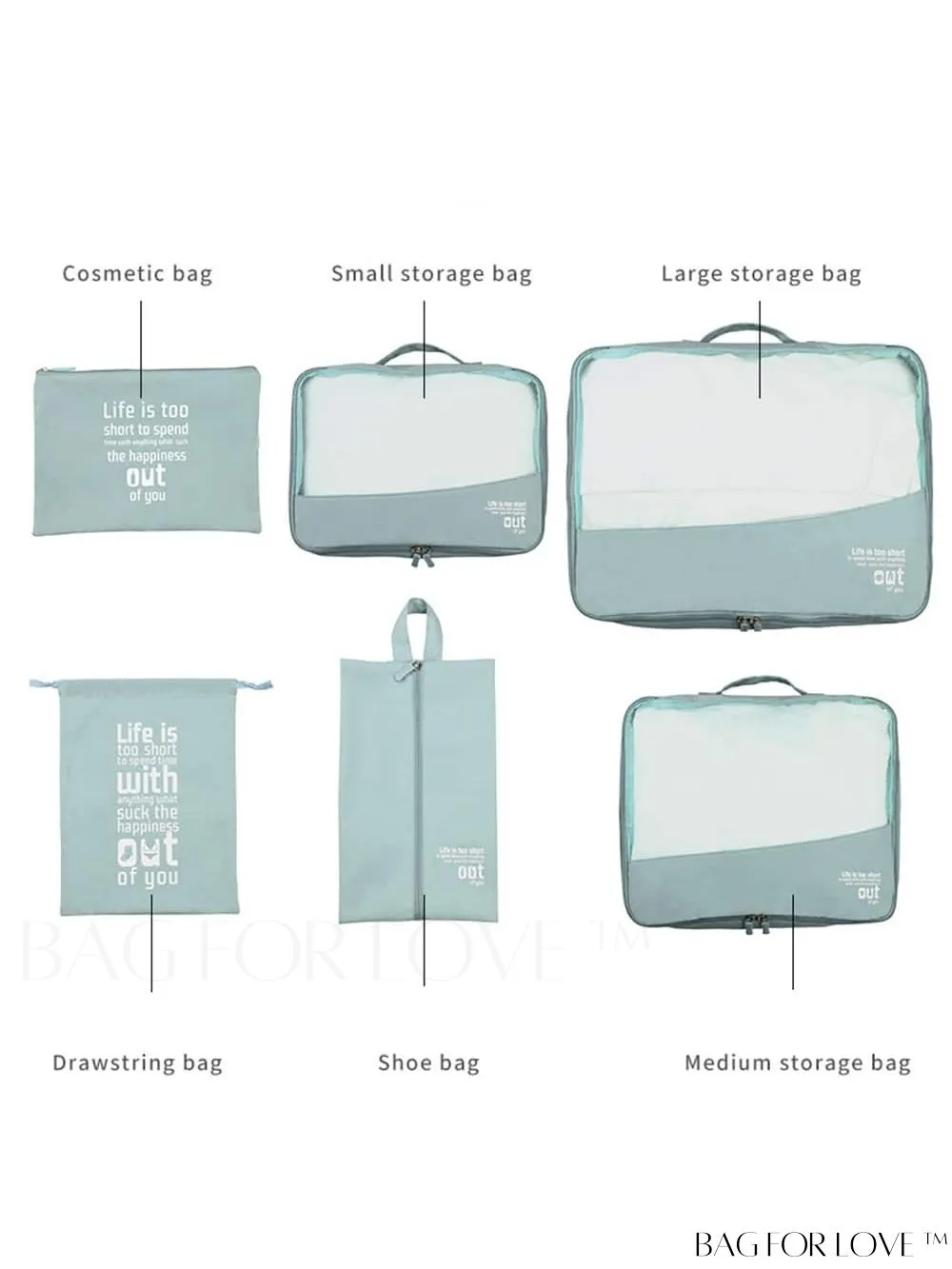 BagForLove - 6-Piece Travel Suitcase Organizer Set for Efficient Storage, Packing and Organizing of Clothes, Shoes, and Luggage