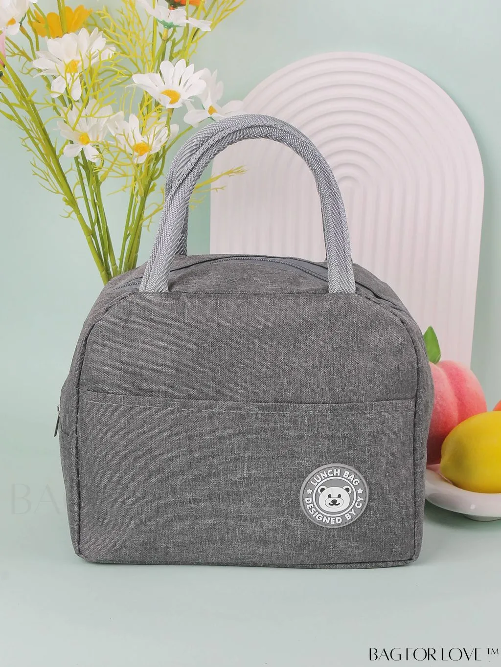 BagForLove - Burgundy Cartoon Bear Lunch Box Bag: Portable Thermal Insulated Picnic Carrier for Optimal Warmth.