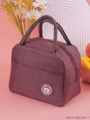 BagForLove - Burgundy Cartoon Bear Lunch Box Bag: Portable Thermal Insulated Picnic Carrier for Optimal Warmth.