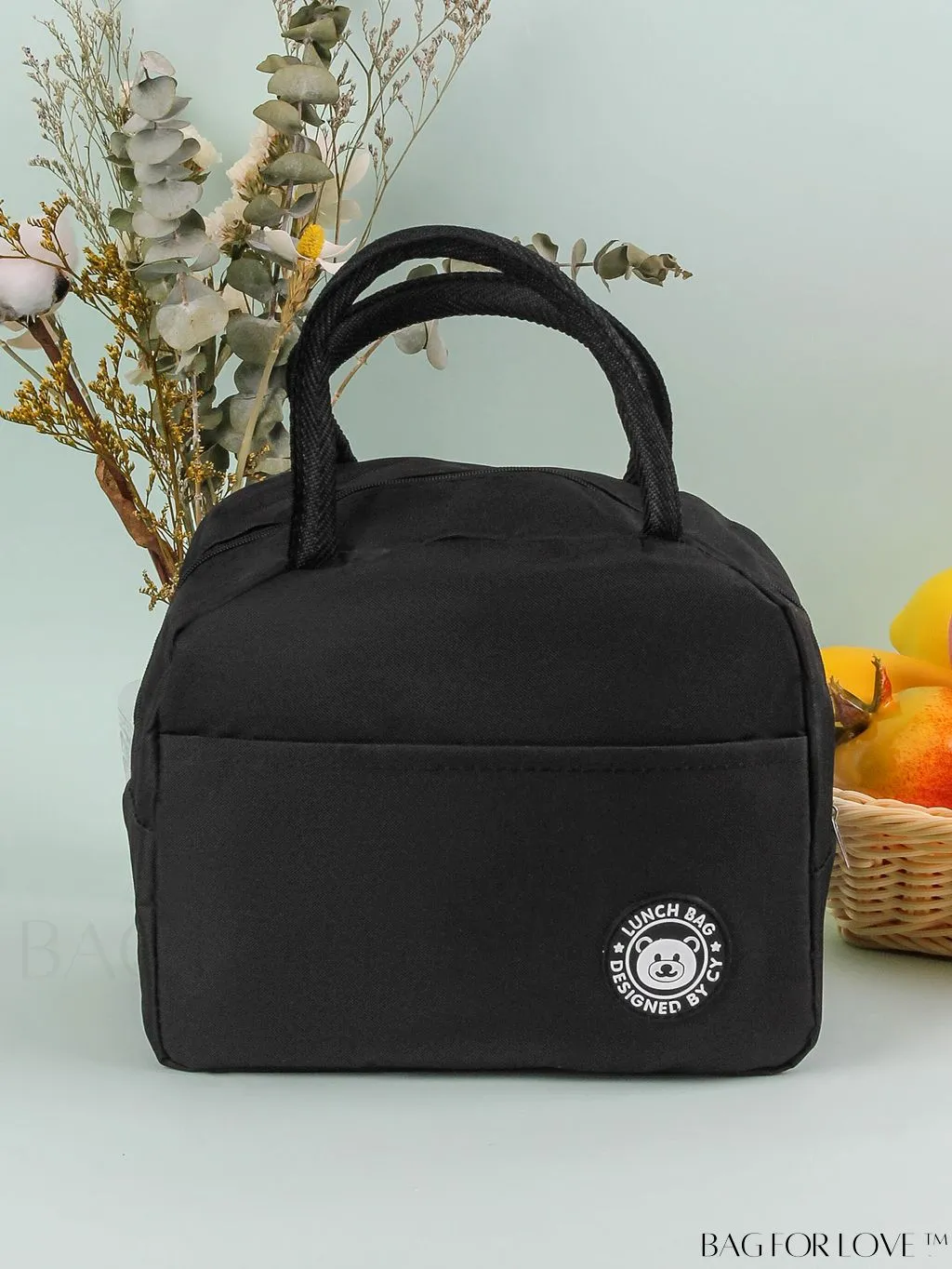BagForLove - Burgundy Cartoon Bear Lunch Box Bag: Portable Thermal Insulated Picnic Carrier for Optimal Warmth.