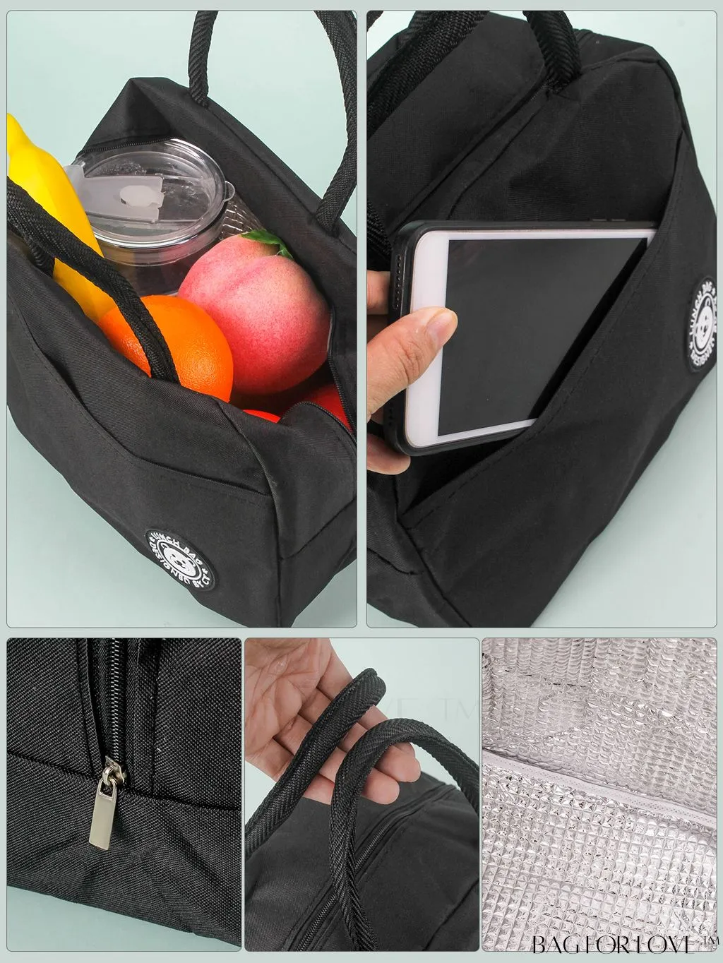 BagForLove - Burgundy Cartoon Bear Lunch Box Bag: Portable Thermal Insulated Picnic Carrier for Optimal Warmth.