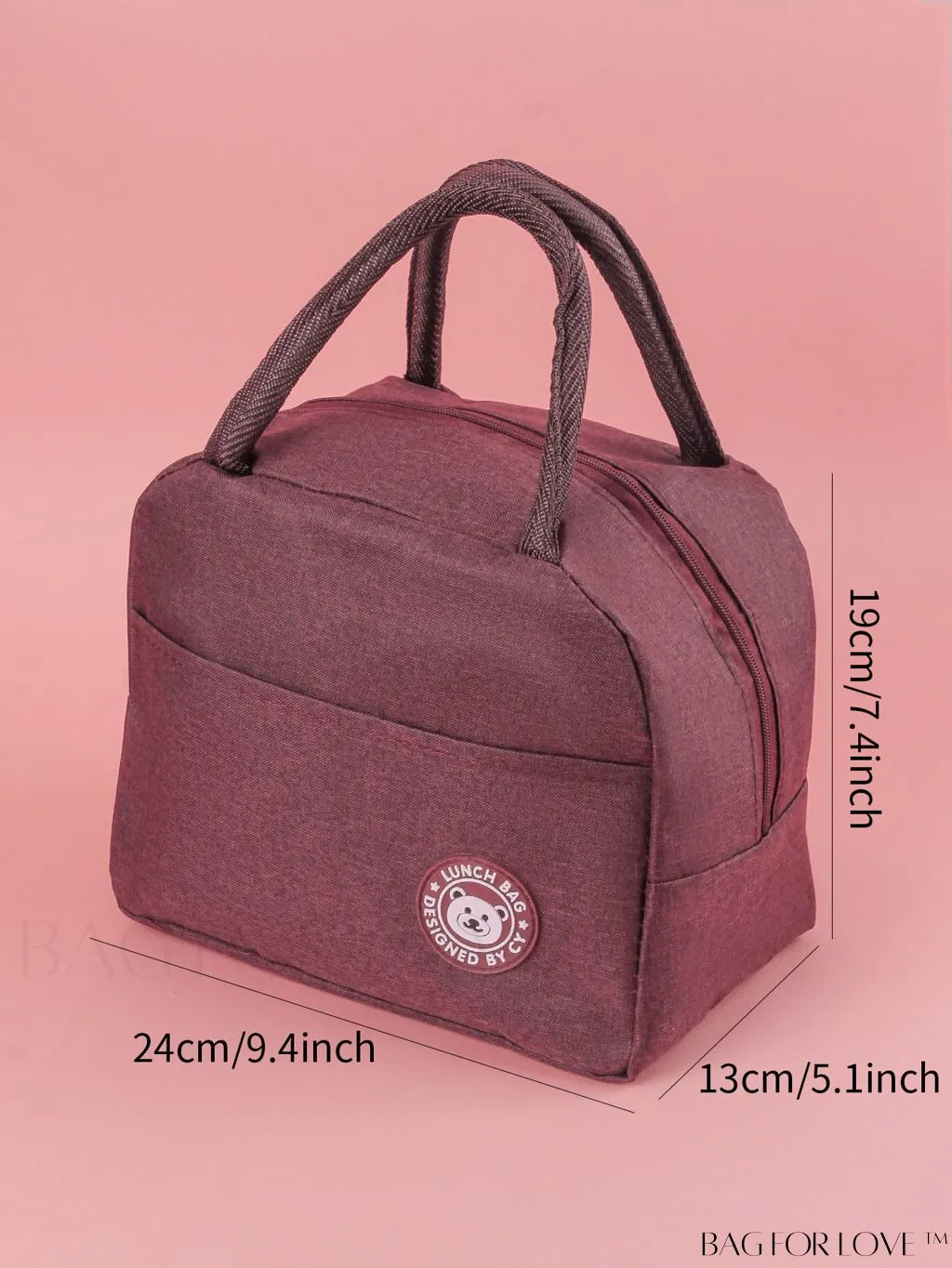 BagForLove - Burgundy Cartoon Bear Lunch Box Bag: Portable Thermal Insulated Picnic Carrier for Optimal Warmth.