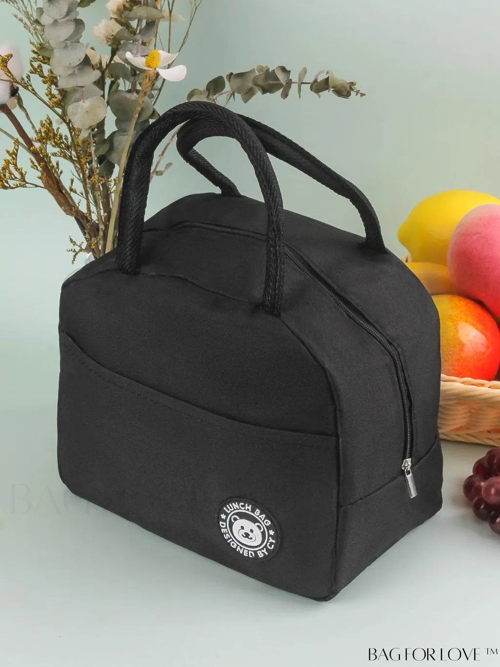 BagForLove - Burgundy Cartoon Bear Lunch Box Bag: Portable Thermal Insulated Picnic Carrier for Optimal Warmth.