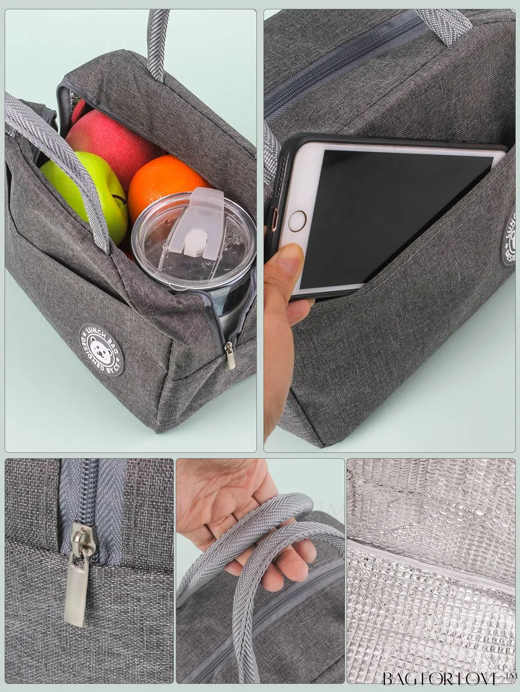 BagForLove - Burgundy Cartoon Bear Lunch Box Bag: Portable Thermal Insulated Picnic Carrier for Optimal Warmth.