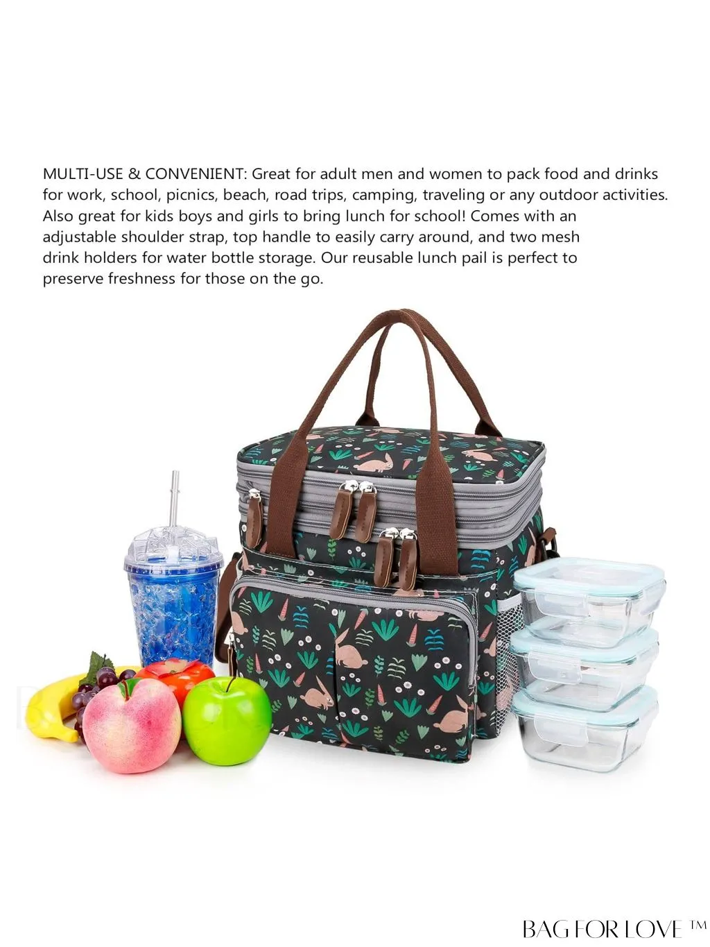 BagForLove - Cactus Graphic Waterproof Lunch Bag with Dual Handles