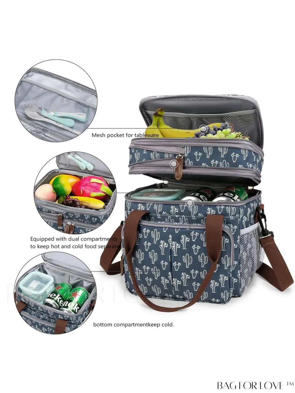 BagForLove - Cactus Graphic Waterproof Lunch Bag with Dual Handles