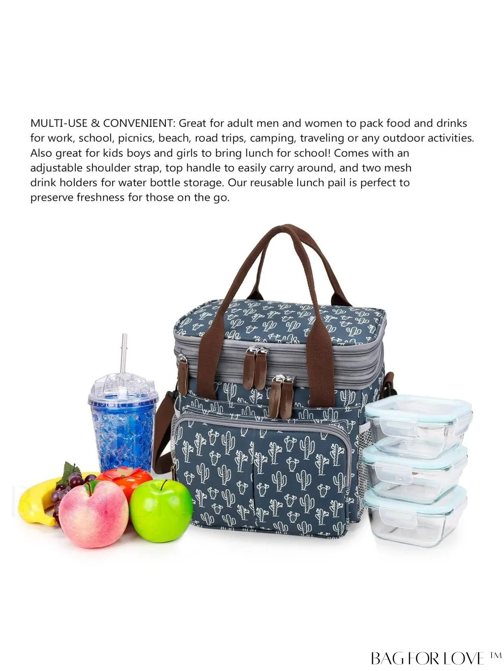 BagForLove - Cactus Graphic Waterproof Lunch Bag with Dual Handles