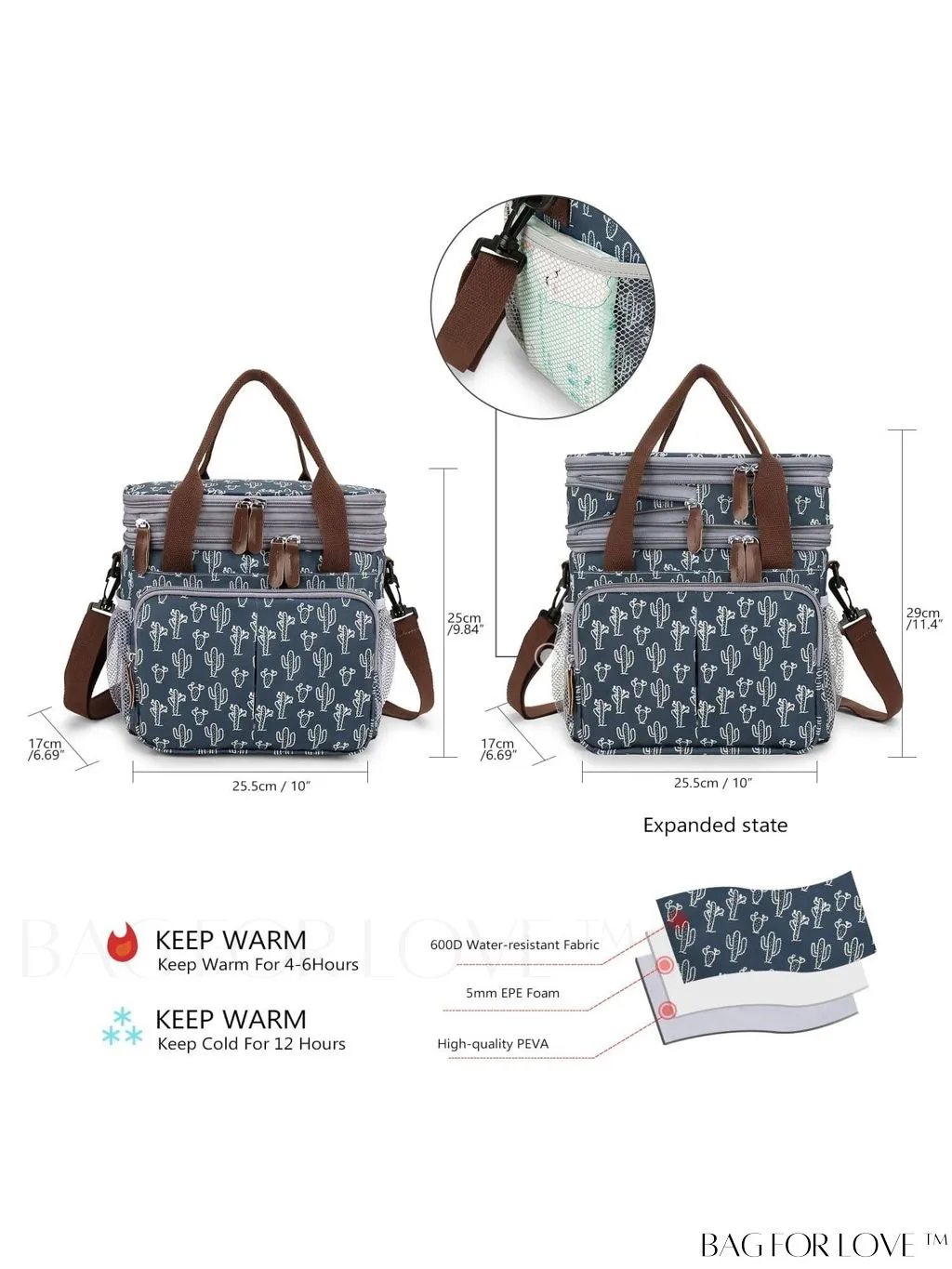 BagForLove - Cactus Graphic Waterproof Lunch Bag with Dual Handles