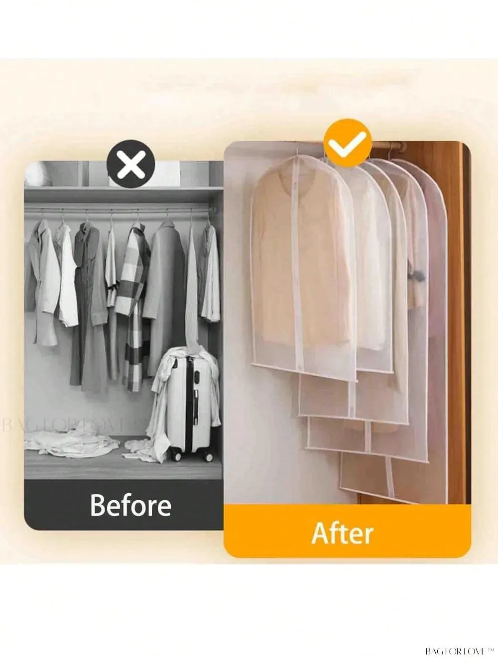 BagForLove - Clear Clothes Cover with Dustproof Design for Wardrobe Storage